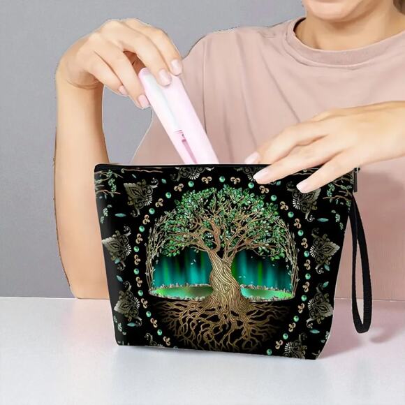Tree of Life Cosmetic Bag Green 7x10x2 - Mystical Multi-Functional Makeup Pouch - Picture 13 of 13